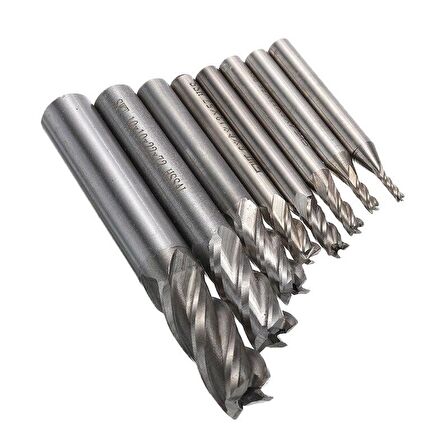 HSS Düz Shank 4 Flüt End Mill Kesici CNC Uç 10 lu Set 2mm-10mm