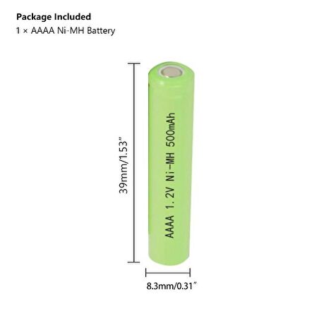 AAAA 500mAh 1.2V Ni-mh Şarjlı Pil LR61 Lazer İşaretçi Kalem İçin