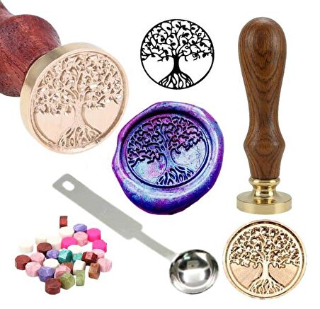 Mektup Damga Mühürü Hayat Ağacı + 30 Mühür Mumu + Metal Kaşık