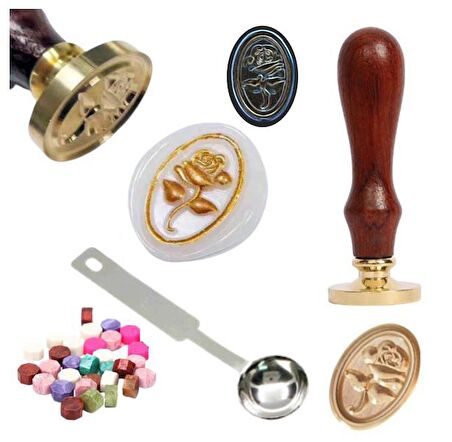 Mektup Damga Mühürü Oval Gül + 30 Mühür Mumu + Eritme Kaşığı