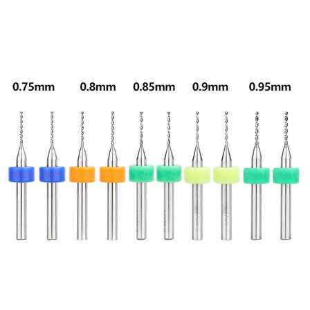 Mikro Karbür PCB Matkap Ucu Metal CNC Sondaj 10lu Set 0.75-0.95mm 