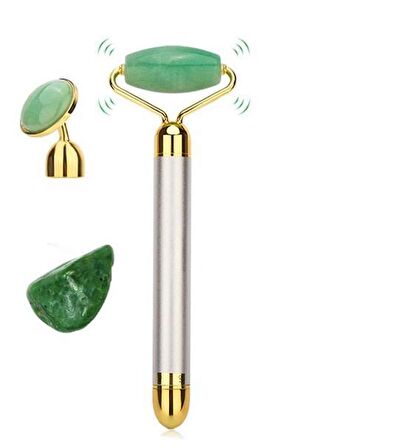 2 in 1 Güzellik Masaj Kalem Set Doğal Green Jade (Yeşim) Taş, Gümüş Çubuk