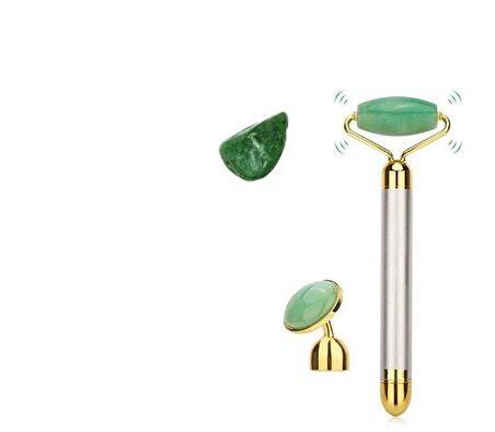 2 in 1 Güzellik Masaj Kalem Set Doğal Green Jade (Yeşim) Taş, Gümüş Çubuk