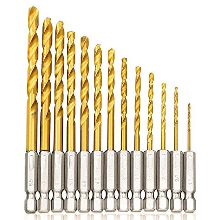 HSS Tungsten Karbür Matkap Uç 13 lü Set 1/4 Hex Shank 1.5-6.5mm 