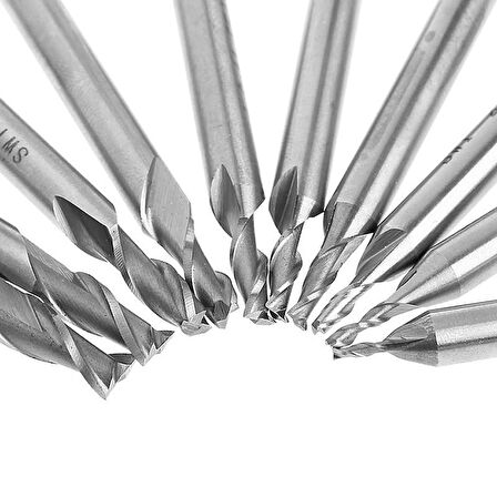 HSS Düz Shank 2 Flüt End Mill Kesici CNC Matkap Ucu 10 lu Set 1.5 dan 6mm ye 