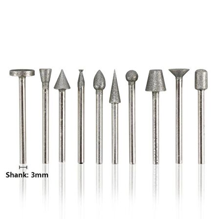 Elmas Taşlama Kafa Zımpara 50 li Set 3.0mm Shank Büyük Boy  