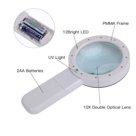 30X 95mm Çift HD Optik Cam Lens El Büyüteç 1 UV 12 LED Işıklı