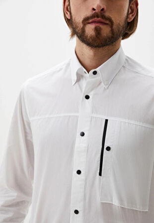 Erkek Gömlek Uzun Kol Beyaz Slim Fit Düğmeli Yaka %100 Pamuk NCS JEANS 7297