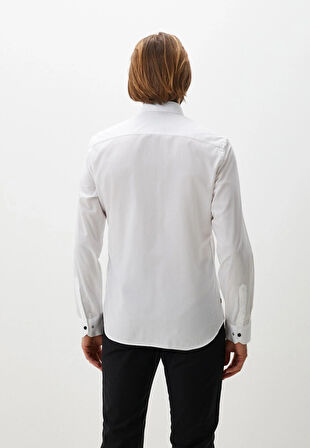 Erkek Gömlek Uzun Kol Beyaz Slim Fit Düğmeli Yaka %100 Pamuk NCS JEANS 7297