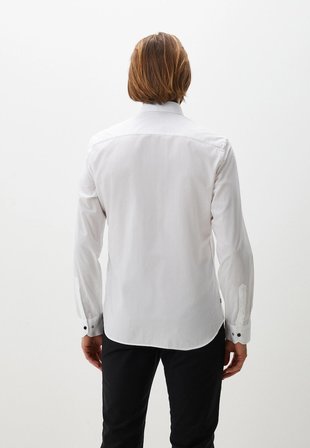 Erkek Gömlek Uzun Kol Beyaz Slim Fit Düğmeli Yaka %100 Pamuk NCS JEANS 7297
