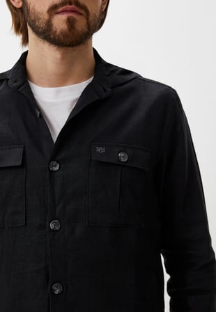 Siyah Kapüşonlu Erkek Gömlek Slim Fit NCS JEANS 7298