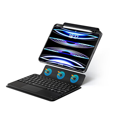 iPad Pro 13 2025 M5 Border Keyboard Bluetooh Bağlantılı Standlı Klavyeli Tablet Kılıfı
