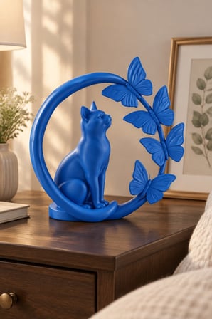 Kelebeklerle Çevrili Zarif Kedi Figürlü Dekoratif Biblo