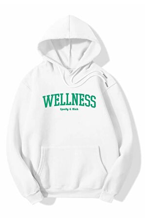 Unisex Battal Beden Oversize Kapşonlu Wellness Baskılı Sweatshirt