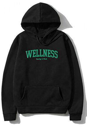 Unisex Battal Beden Oversize Kapşonlu Wellness Baskılı Sweatshirt