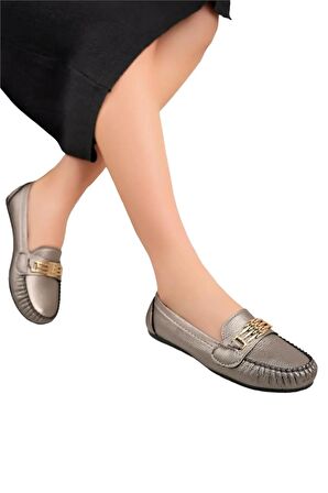 Kadın Hafif Taban Günlük Rahat Babet PLATİN