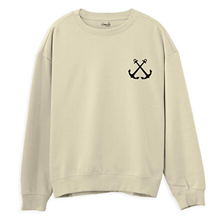 Anchor  Baskılı Krem Sweatshirt