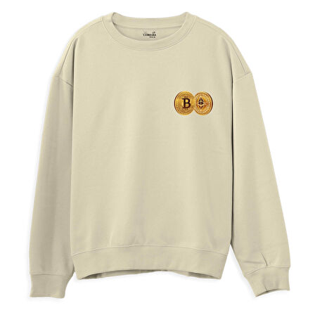 Bitcoin  Baskılı Krem Sweatshirt