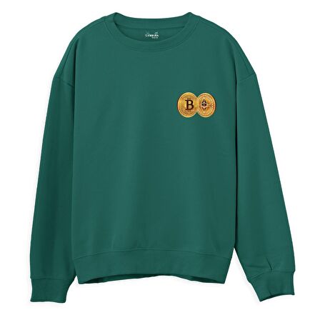 Bitcoin  Baskılı Yeşil Sweatshirt