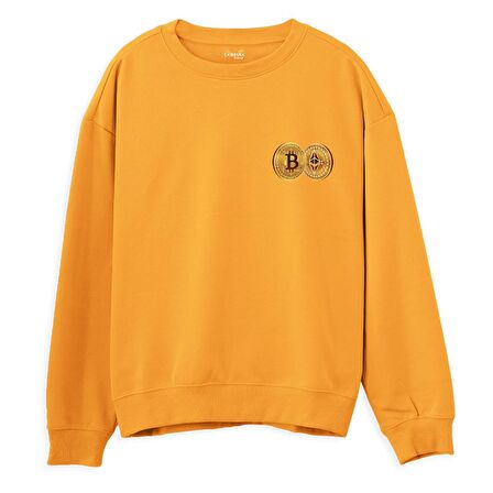 Bitcoin Baskılı Sweatshirt-Portakal