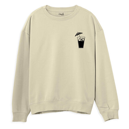 Cocktail  Baskılı Krem Sweatshirt