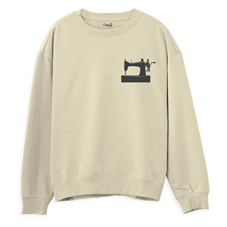 Dikiş Makinesi Baskılı Sweatshirt-Krem