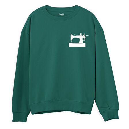 Dikiş Makinesi Baskılı Sweatshirt-Yeşil