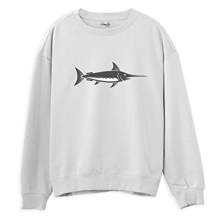 Fish  Baskılı Beyaz Sweatshirt
