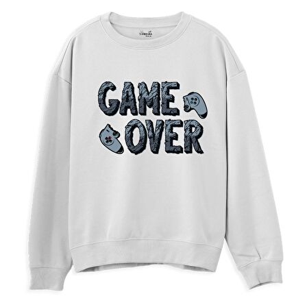 Game Over  Baskılı Beyaz Sweatshirt
