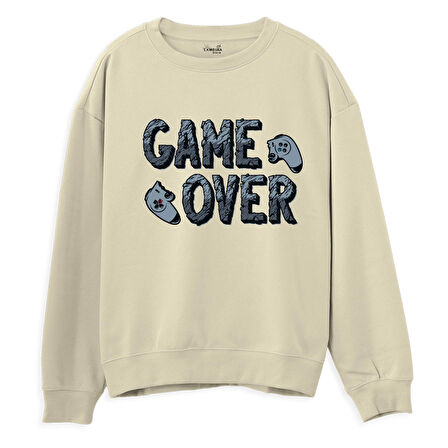 Game Over  Baskılı Krem Sweatshirt