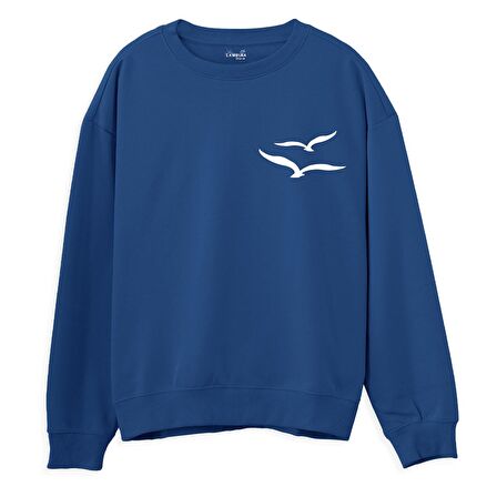 Gull Baskılı Sweatshirt-Royal Mavi