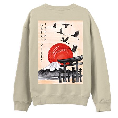 Japan Sırt Baskılı Sweatshirt-Krem