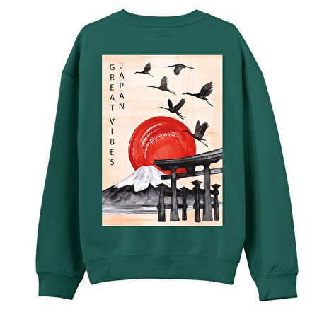Japan Sırt Baskılı Sweatshirt-Yeşil