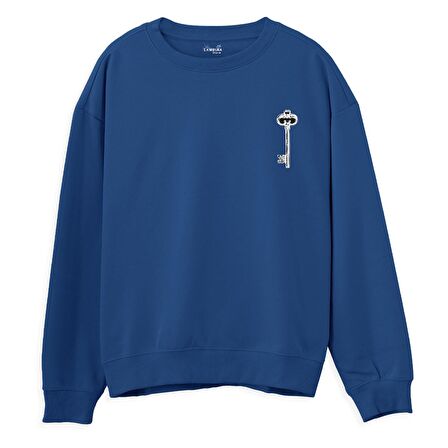 Key Baskılı Sweatshirt-Royal Mavi