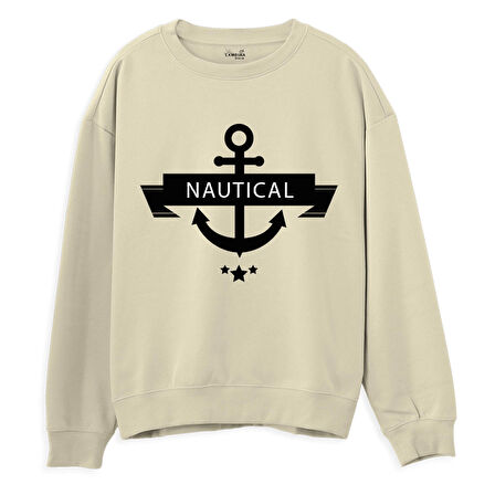 Nautical  Baskılı Krem Sweatshirt