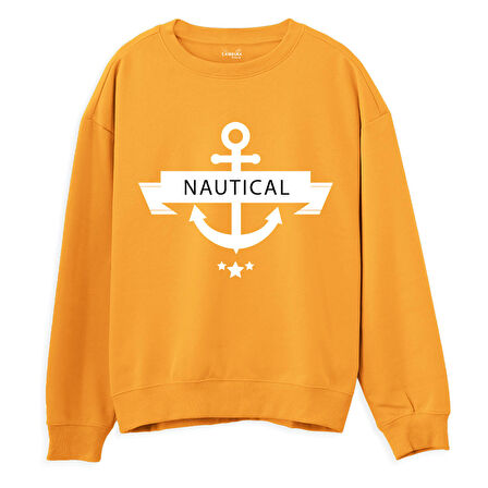 Nautical Baskılı Sweatshirt-Portakal