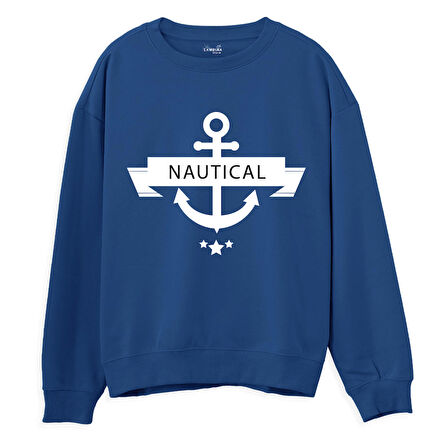 Nautical Baskılı Sweatshirt-Royal Mavi