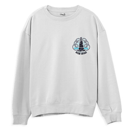 Ocean Voyage  Baskılı Beyaz Sweatshirt