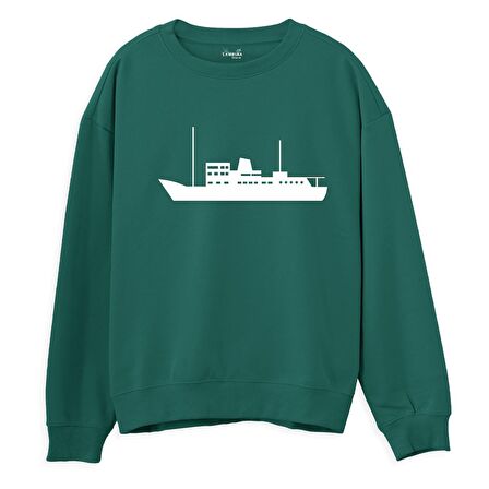 Ship  Baskılı Yeşil Sweatshirt