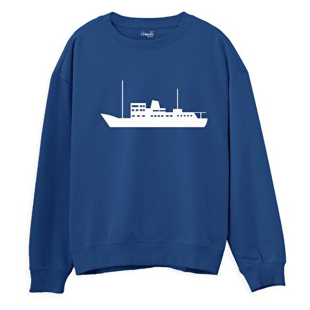 Ship Baskılı Sweatshirt-Royal Mavi