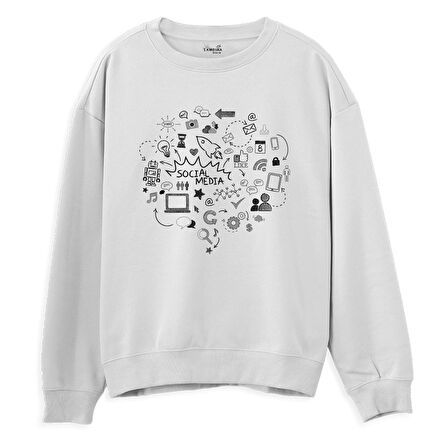 Social Media  Baskılı Beyaz Sweatshirt