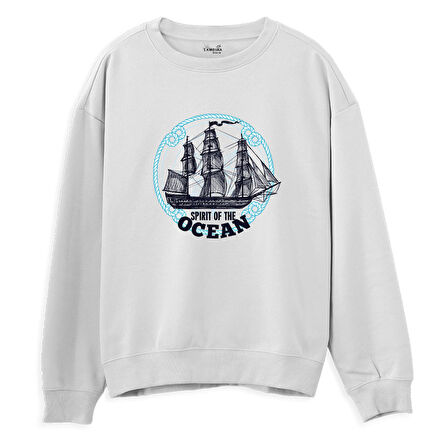 Sprit of the ocean  Baskılı Beyaz Sweatshirt