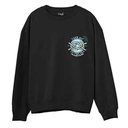 Take me to the sea  Baskılı Siyah Sweatshirt