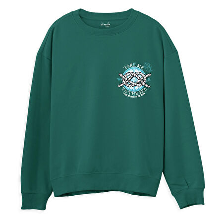 Take me to the sea  Baskılı Yeşil Sweatshirt