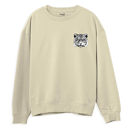 Tiger Baskılı Sweatshirt-Krem