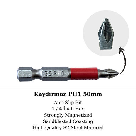 Vandor Anti Slip Bit Kaydırmaz Bits S2 Yüksek Kalite Çelik PH1-50 ( 1 ADET )