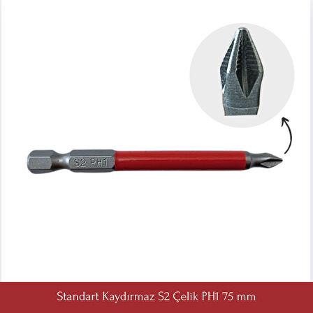 Vandor Anti Slip Bit Kaydırmaz Bits S2 Yüksek Kalite Çelik PH1-75 ( 1 ADET )