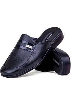Erkek Siyah Armalı Damat Çeyiz Deri Ev Terlik