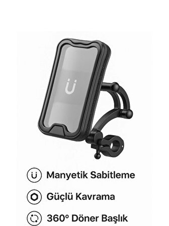 Motosiklet ve Bisiklet ATV Scooter Gidon Ayarlanabilir Telefon Tutucu  360° Döner Başlıklı Su Geçirmez