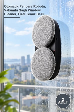 2 Adet Cam Silme Robotu – Otomatik Pencere Robotu, Vakumlu Şarjlı Window Cleaner, Özel Temiz Bezli